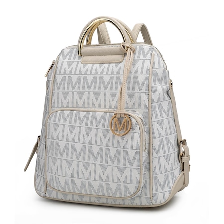Mkf Collection By Mia K. Cora Milan M Signature Trendy Backpack, White MK312344